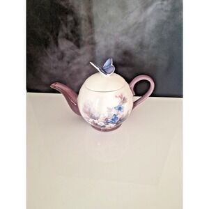 TELEFLORA LENA LIU BLOSSOM & BUTTERFLIES TEA POT PURPLE/BLUE VINTAGE PRE-OWNED